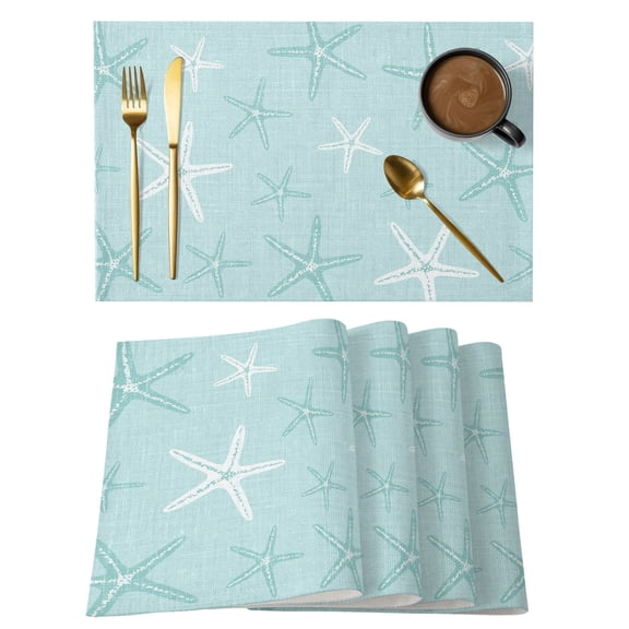 Vintage Turquoise Starfish Placemats Set of 12, Summer Coastal Beach Marine Life Non-Slip Place Mats Washable Table Mats for Kitchen Dining Table Decorations Indoor/Outdoor