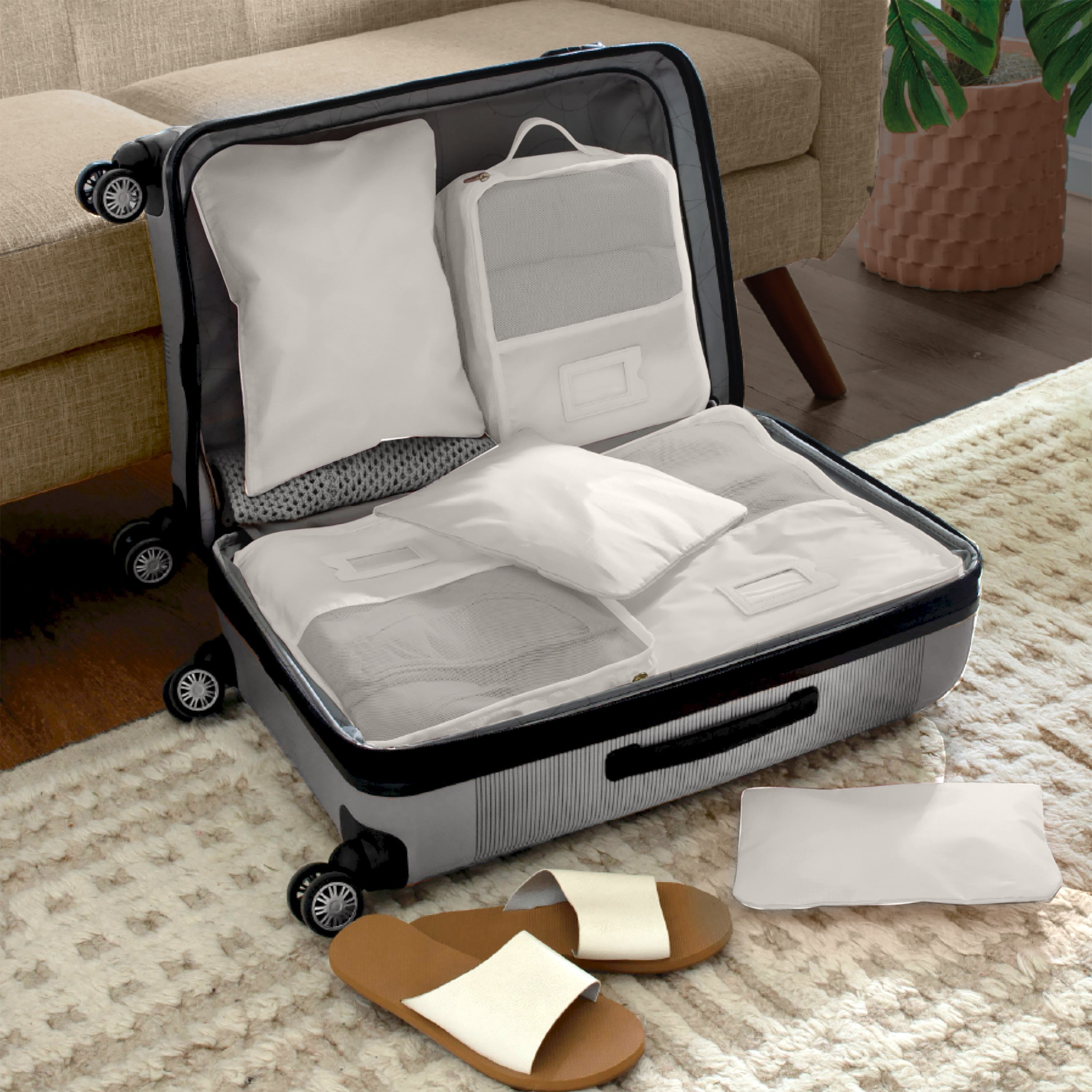 Ruby + Cash 6 Piece Deluxe Packing Cube Set in Stone