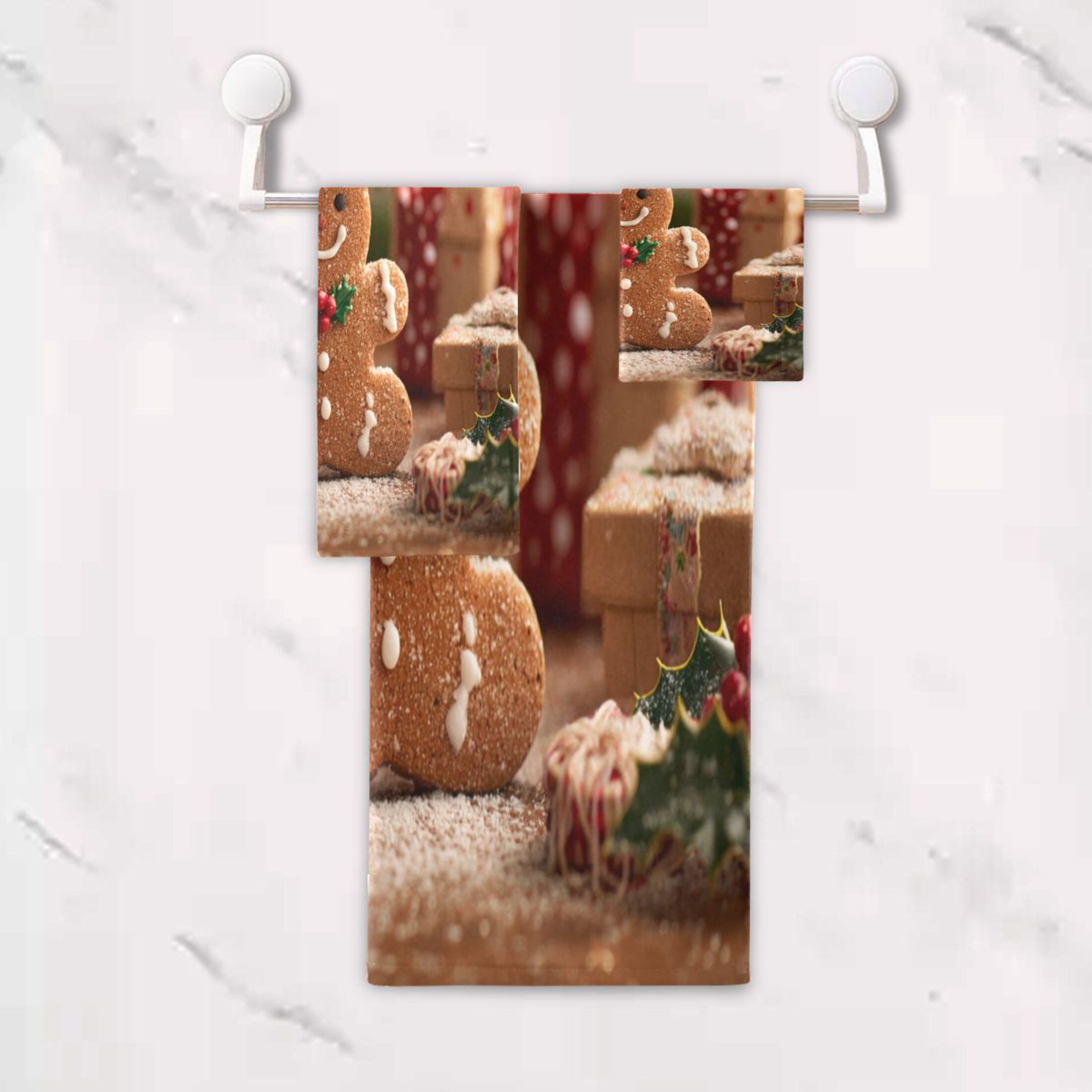 Three-Piece Towel Set Face Towel Towel Set Hand Towel Bath Towel Cotton Bath Towels Bath Towel Sets Hand Bath Towels Warm Cute Gingerbread Man