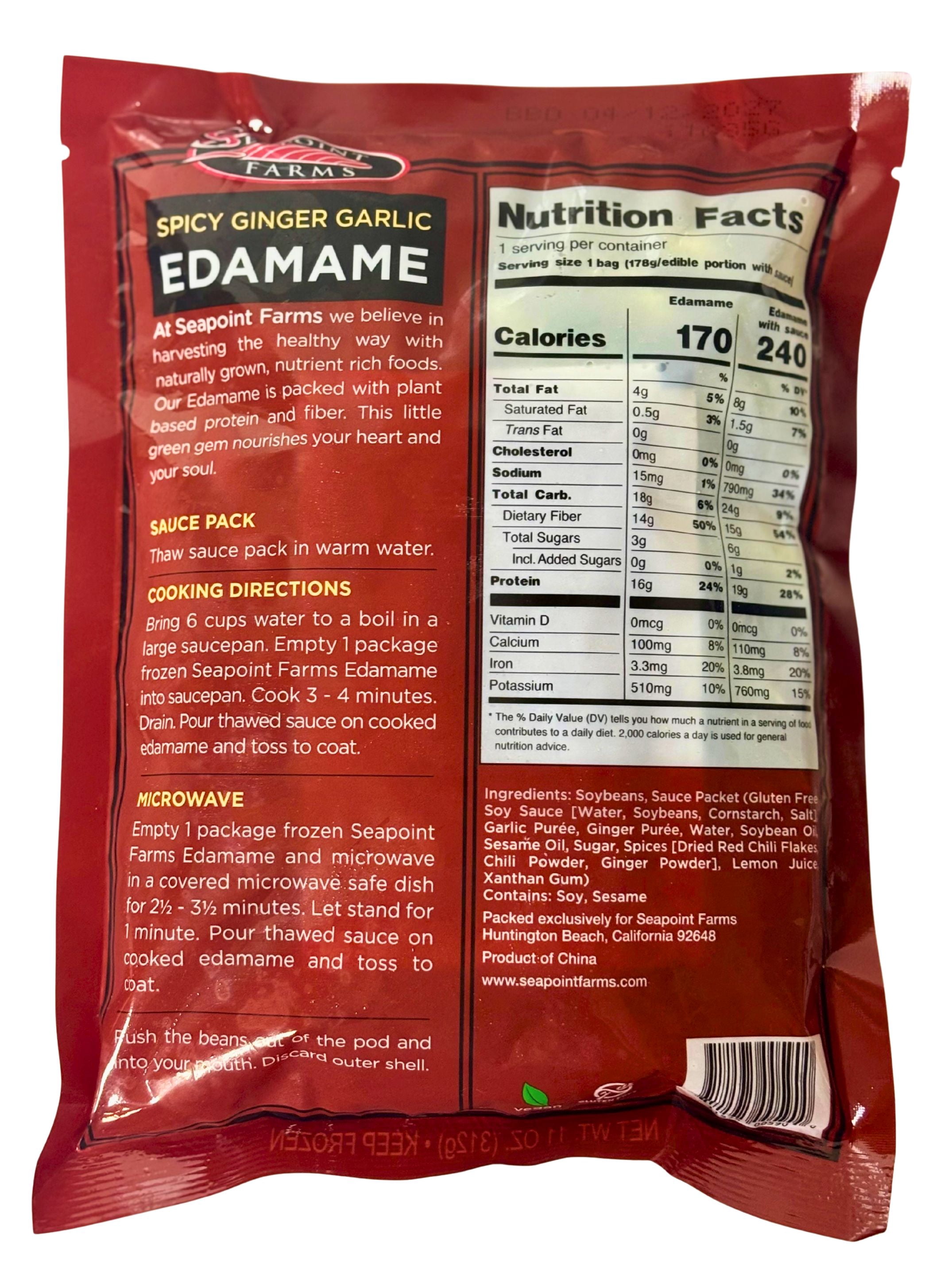 Seapoint Farms Edamame Pods, Spicy Ginger Garlic, Frozen, 11 oz