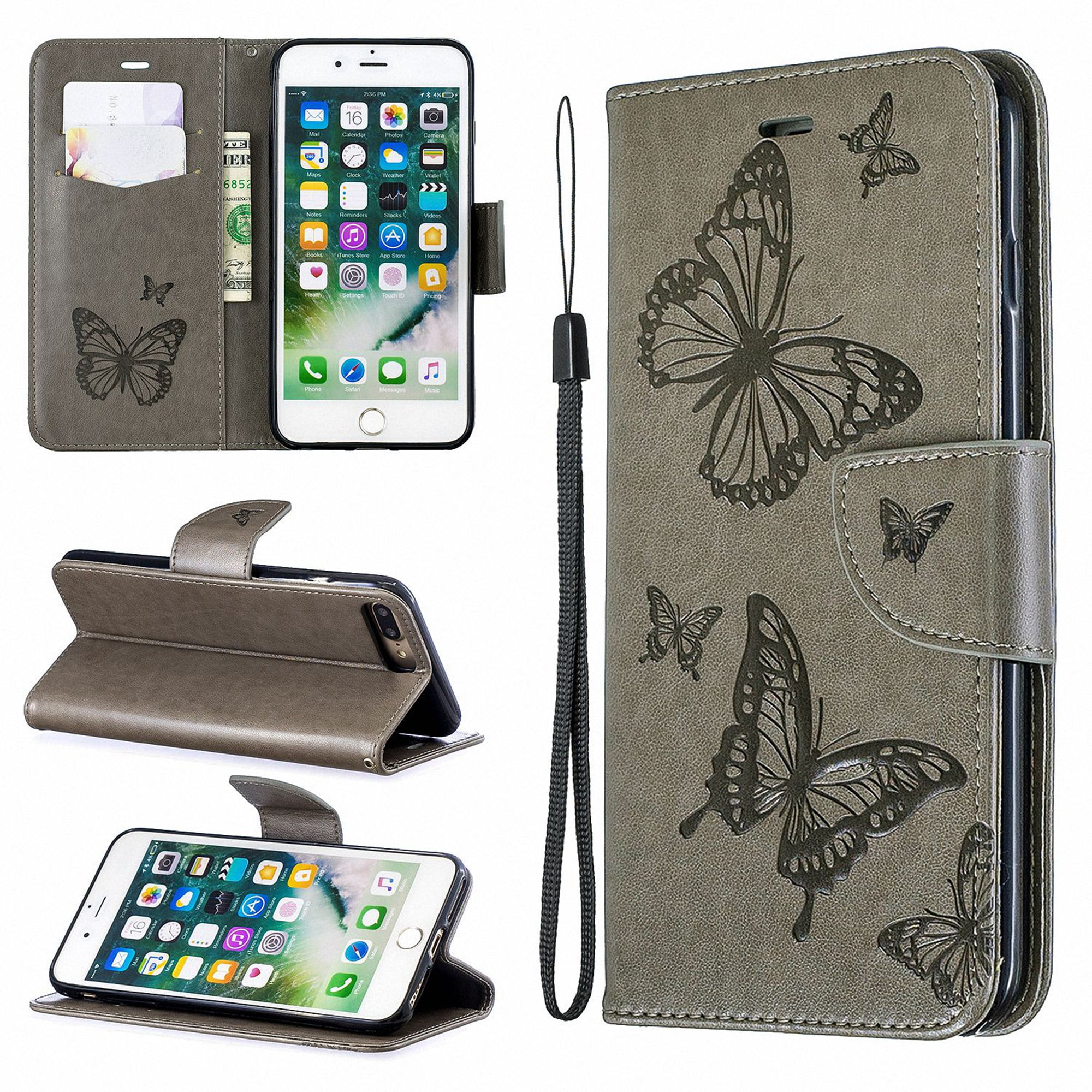 barm andrageren Uddrag iPhone 8 Plus Wallet Case, iPhone 7 Plus Case, Dteck Embossed Butterfly  Flip PU Leather Stand Wallet Case Cover For iPhone 8 Plus / 7 Plus, Gray -  Walmart.com