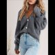 thumbnail image 4 of Suéter de Punto Grueso Abierto para Mujer, Larga, Botones, Cárdigan Corto Holgado, Abrigos de Abrigo. Gris XL, 4 of 6