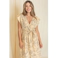 thumbnail image 2 of Pastel Yellow Floral Line Drawing Flutter Sleeve Surplice Maxi Dress with Sash, 2 of 9