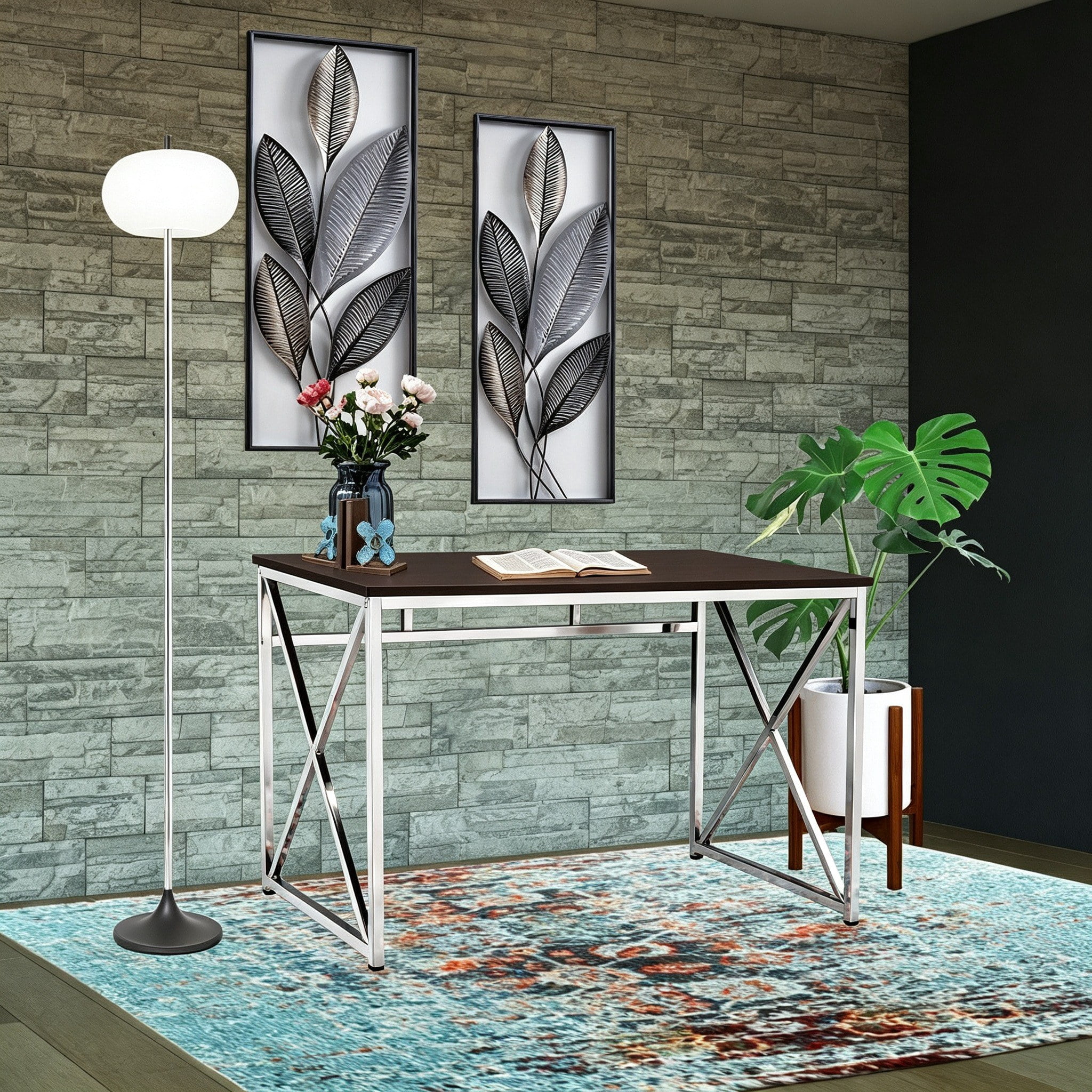 Astoutdoor Madison Office Workspace Desk MDF/Chrome in Brown