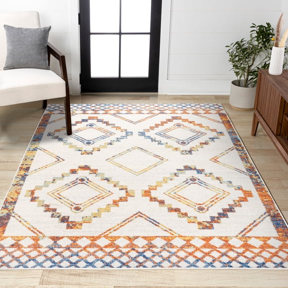 JONATHAN Y MOH200E-8 Amir Moroccan Beni Souk Ivory/Blue/Orange 8 ft. x 10 ft. Area Rug