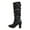 Black, variant on Womens Slouchy Mid Calf Boots Pointed Toe Block High Heel Pumps Shoes Pull on Leather Winter Sexy Dress Knee High Boots