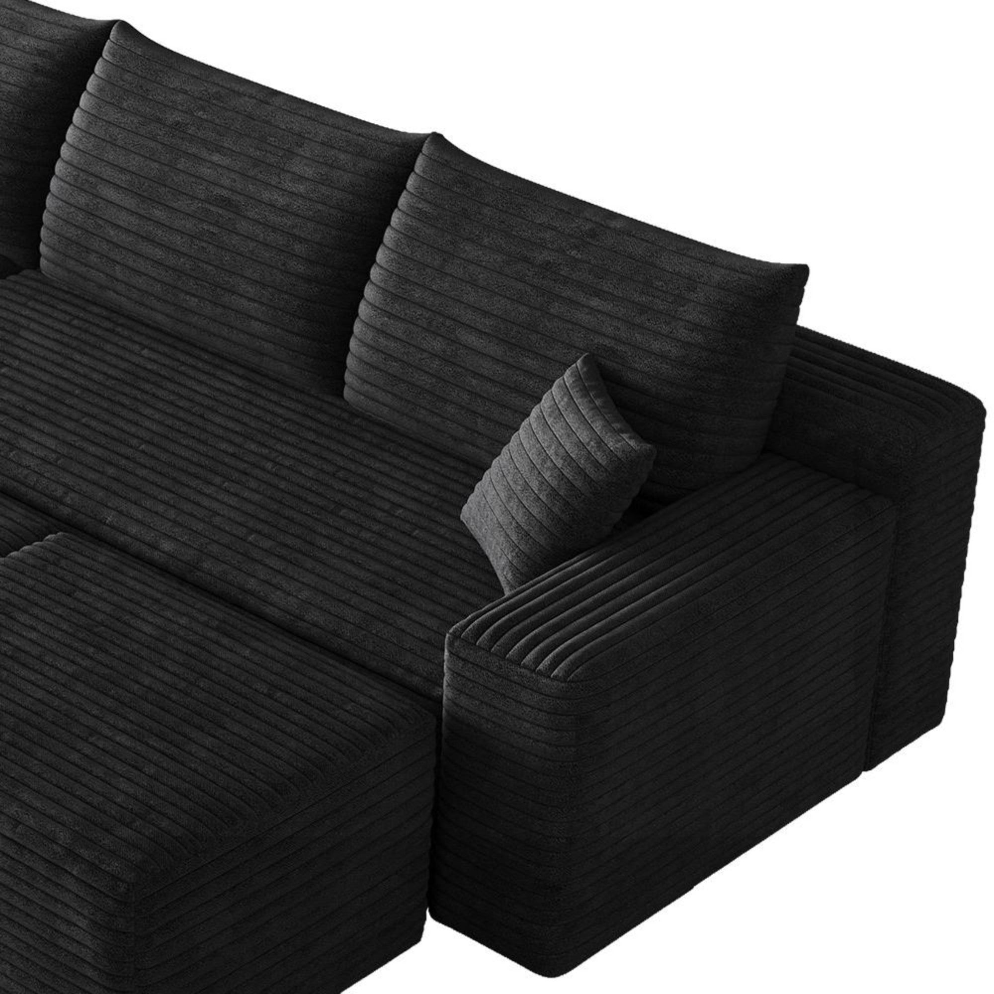 Sailvan 95" Cloud Sectional Sofa with 2 Ottomans,No Assembly Required U-Shaped Modular Couch,Deep Seat Sofa for Living Room Black