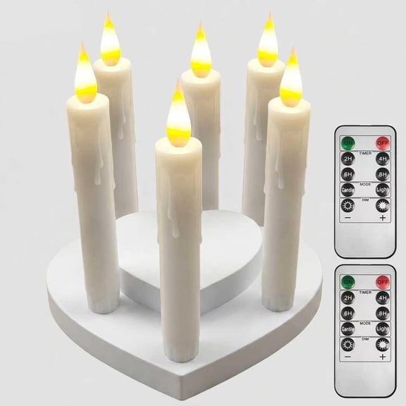 Real Wax LED Flameless Taper Candles with Remote Timer, 6.7Inches Ivory Fake Candlesticks, Dripless Battery Operated Window Candle with 3D Flickering Flame for Fireplace Xmas Halloween
