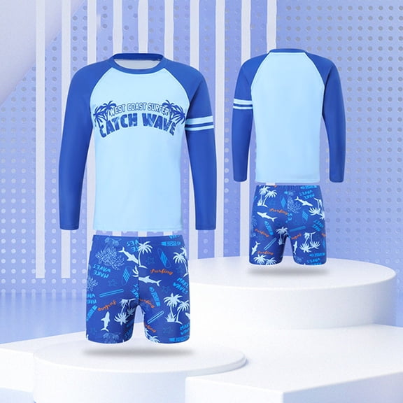 MUXiin Boys Swim Set Size 6 Rash Guard Long Sleeve Bathing Suit Kids Swimsuit Youth Swimwear 3d Funny Print Quick Dry Breathable Beach Holiday Bathing Suits for S