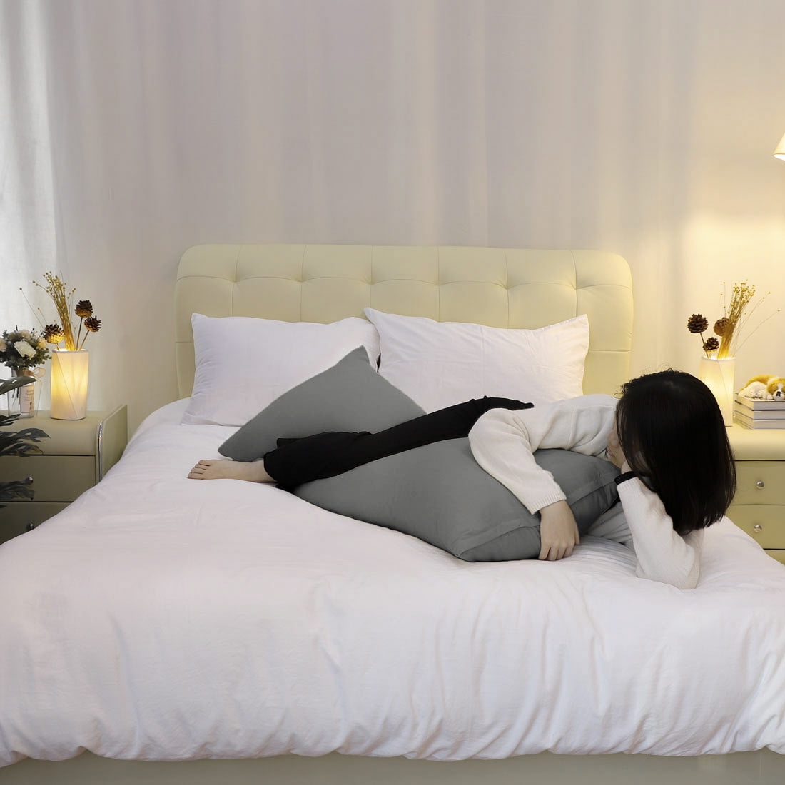 Unique Bargains Pillowcases Zippered Microfiber Body Pillow Cover Grey 20" x 54"