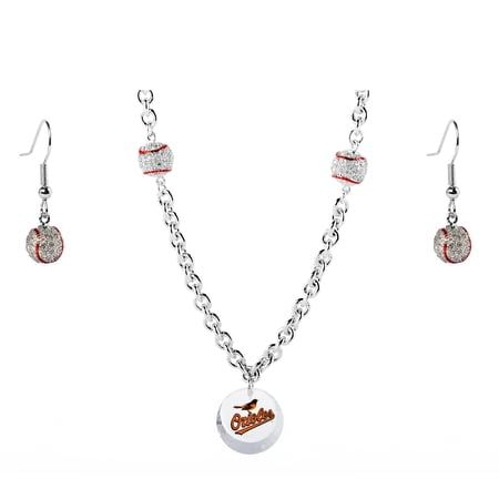 Baltimore Orioles Crystals from Swarovski Baseball Necklace & Earrings