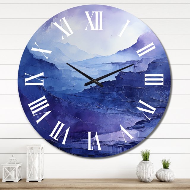 Designart "Dreaming in Indigo I" Abstract Landscape Oversized Wall Clock