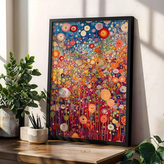 Gustav Klimt Red Wildflower Art Print Poster Poster Botanical Gold Background Floral Wall Art Vintage Flower Meadow Klimt Gallery Nature Art Print Poster, Size 8x12 UNFFRAMED F03.1.6l1765