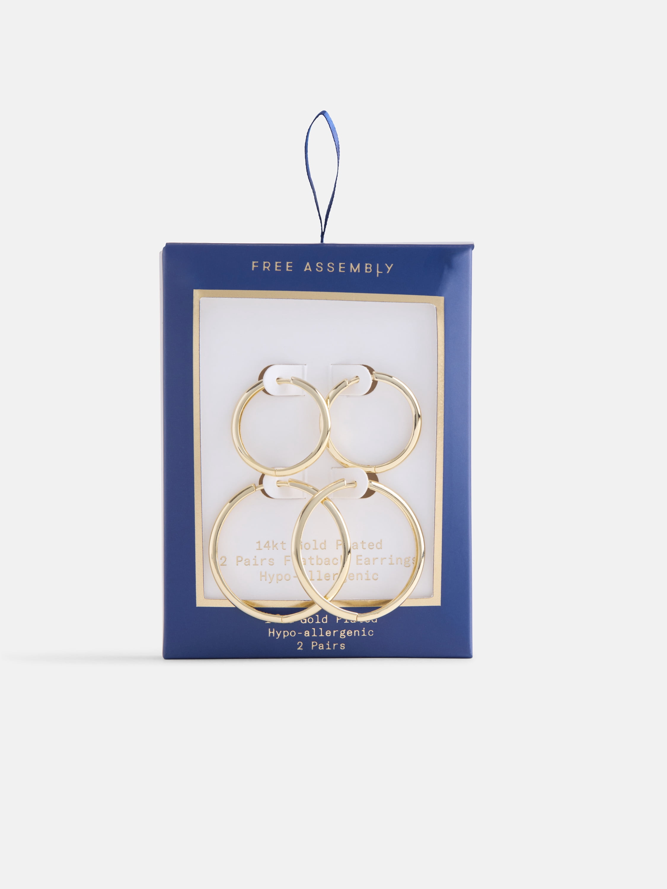 Free Assembly Women's Demi Fine 14K Gold Plated Duo Round Hoop Earring Set, 2-Pairs
