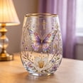 thumbnail image 4 of Tuvgenk Stemless Wine Glass with Gold Rim Butterfly Floral Art for Red Wine Cocktails and Home Decor, 4 of 4