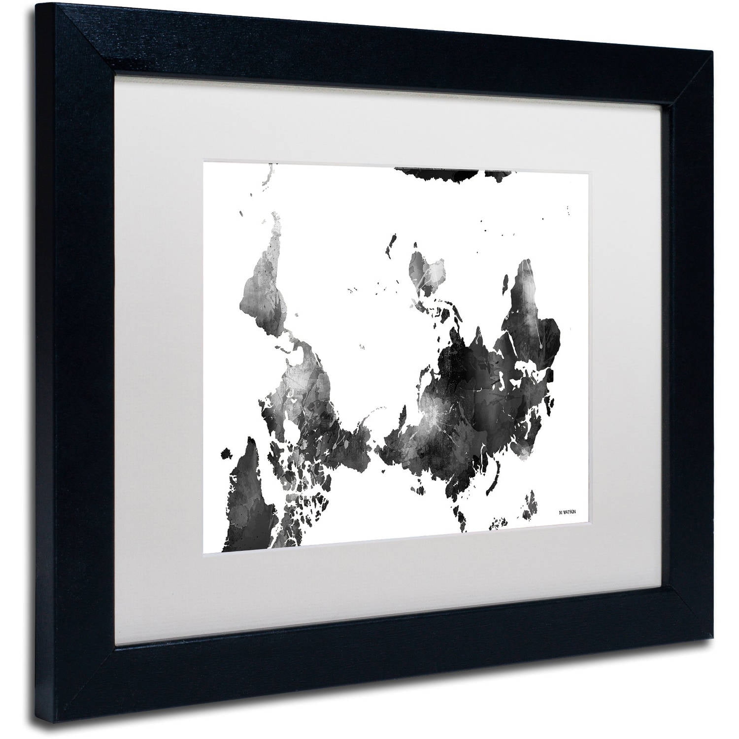 Trademark Fine Art "Upside Down Map of the World BG-1" Canvas Art by Marlene Watson, White Matte, Black Frame