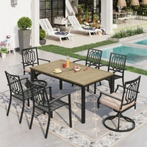 Sophia & William 7-Piece Outdoor Patio Dining Set Metal Chairs and Wood-grain Table Set