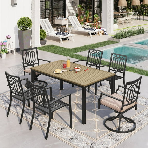 Sophia & William 7-Piece Outdoor Patio Dining Set Metal Chairs and Wood-grain Table Set