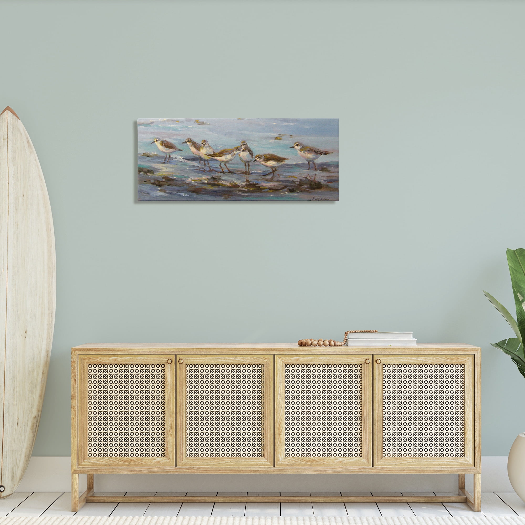 Stupell Industries Sandpiper Flock on Shore Animals & Insects Painting Gallery Wrapped Canvas Art Print Wall Art, 40 x 17
