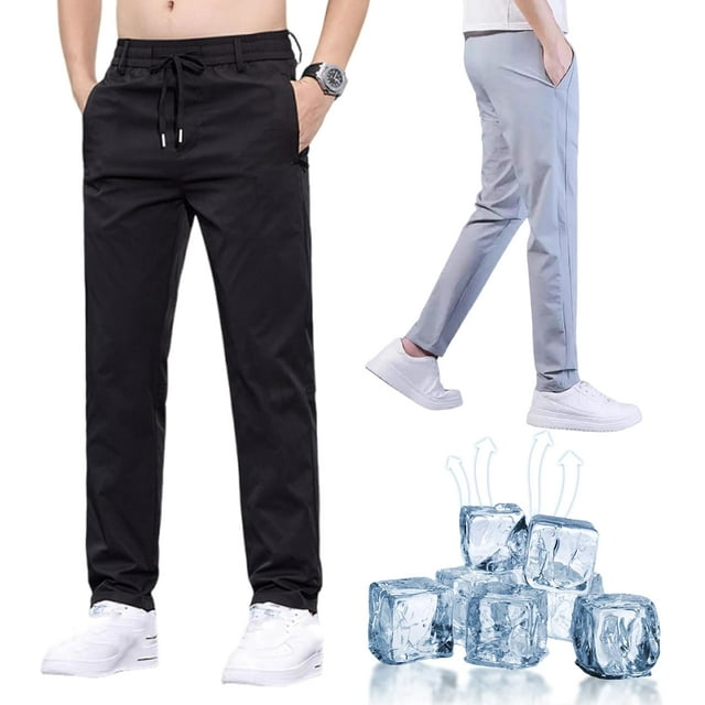 Meshirons - Ice Silk Mesh Panel Casual Pants, Breathable Quick Dry Comfort with Pockets, Tailored for Men Over 55