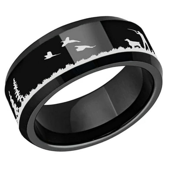 Wedding Rings Men. 8mm Black Hunter Ring Duck Hunting Tungsten Wedding Band