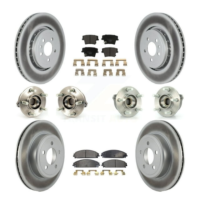 Transit Auto Front Rear Hub Bearings Assembly Coated Disc Brake Rotors and Ceramic Pads Kit (10Pc) for Car 2014 Dodge Charger AWD with 3.6L with 370mm Diameter Rotor - Left Right Side KBB-121856