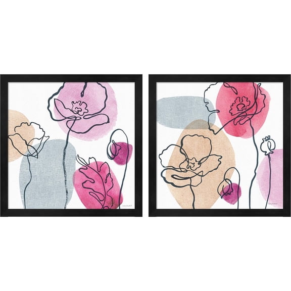 Great Art Now Think Pink A by Lisa Audit, 2 Piece Framed Art Set Each 13.25"W x 13.25"H