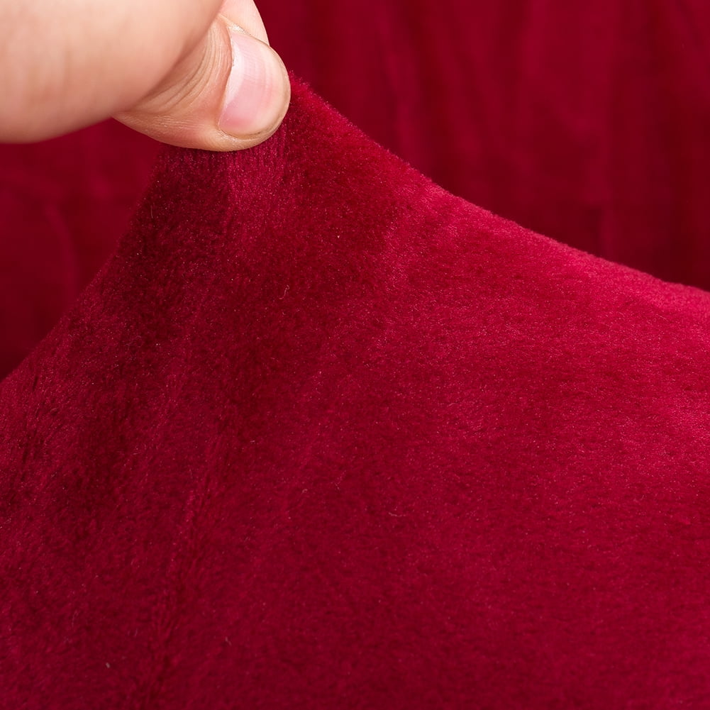 SHANNA 2 Piece Thick Velvet Stretch L Shape Sofa Covers Anti-Slip Sectional Sofa Couch Slipcover(L-shape 2 Seater+3 Seater,Burgundy)