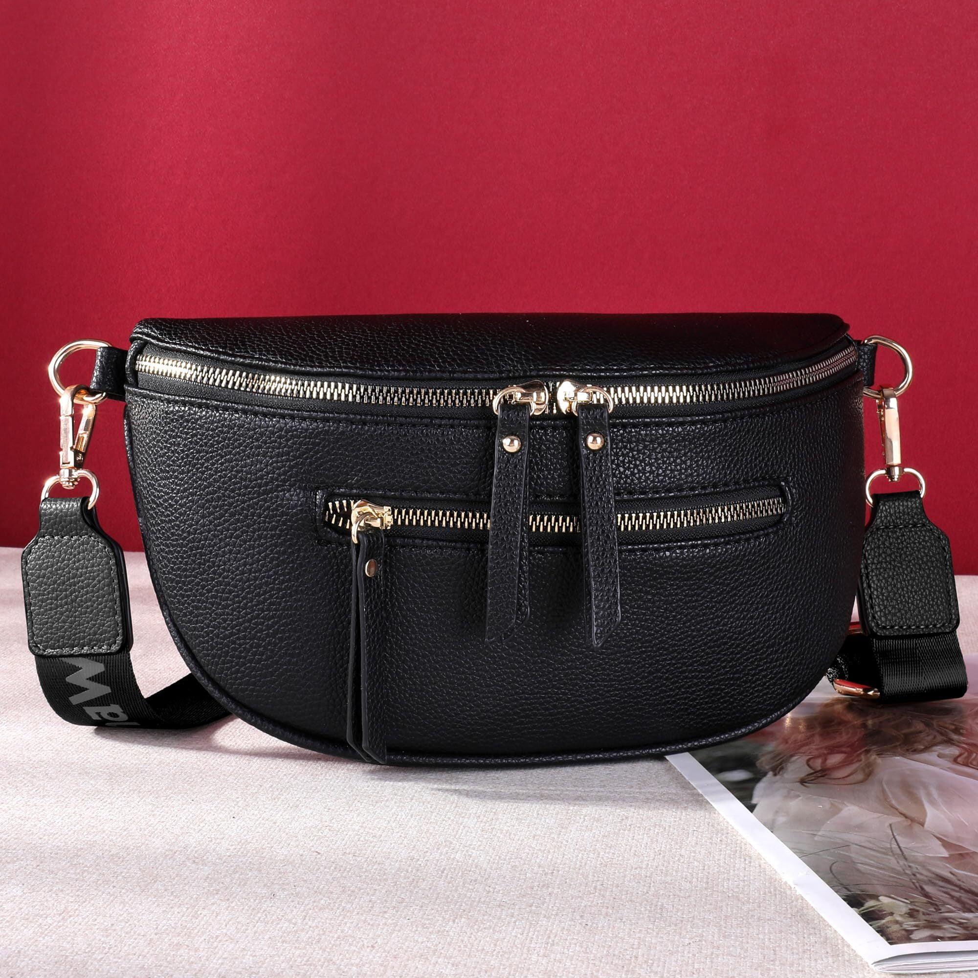 Montana West Crossbody Bags for Women Bum Bag Sling Purse with Adjustable Strap, Black