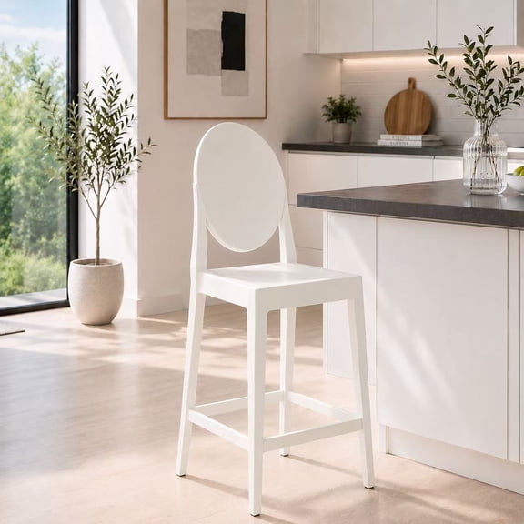2xhome Set of 2 Modern Contemporary Dining Barstools 30" Seat Height Plastic Armless Stools with Legrest, White