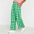 thumbnail image 5 of Cagogo Women's Wide Leg Elastic Waist Trousers with Pockets Plaid Casual Loose Long Pants Trousers Workout Beach Lounge, Green 2XL, 5 of 6
