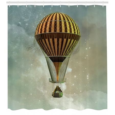 Steampunk Shower Curtain Fantasy World Hot Air Balloon Rising In The Night Sky Full Of Stars Themed Print Fabric Bathroom Set With Hooks 69w X 84l Steampunk Shower Curtain Fantasy World Hot Air Balloon Rising In The Night Sky Full Of Stars Themed Print Fabric Bathroom Set With Hooks 69w X 84l
