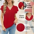 thumbnail image 4 of VDJ Women Blouse Ruffle Sleeve Fashion Summer Tops Casual Plain Color Red T Shirt Comfort Cool Tee Size L, 4 of 9