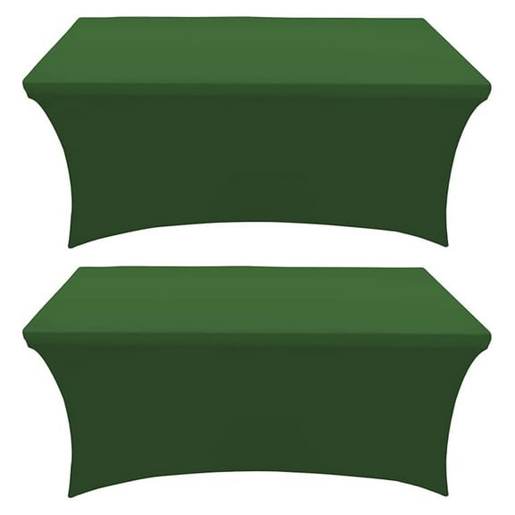 Stretch Table Covers 8ft Green 2 Pack - Spandex Rectangular Tablecloth for 30x96in Folding Tables - Party Banquet Event Table Cover