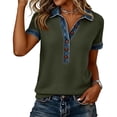 thumbnail image 6 of Denim Shirts for Women Button Up Collared Waffle Patchwork Pullover Tops Short Sleeve Vintage Casual Jean Blouses, Dark Gray 3XL, 6 of 6