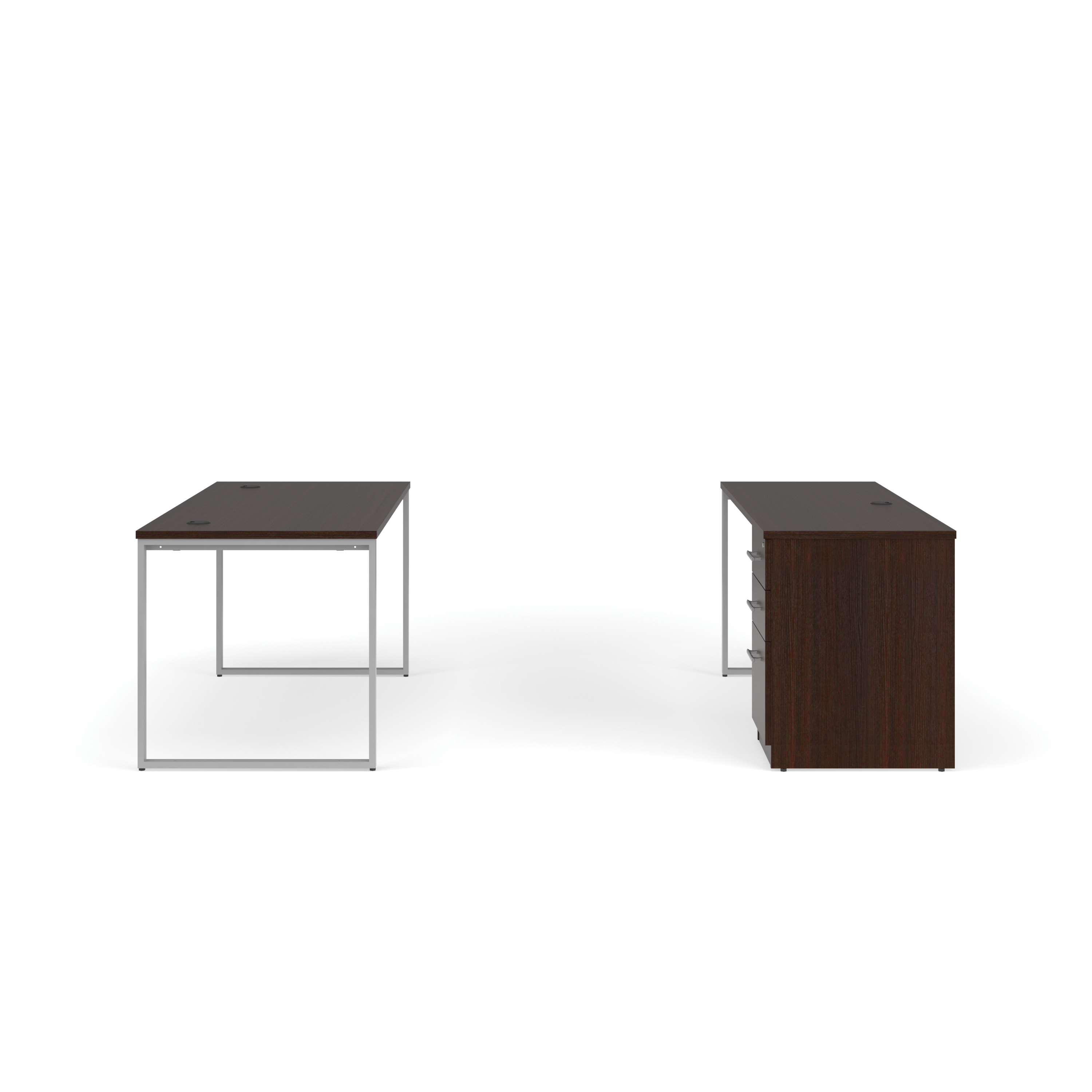 OFM Fulcrum Series Office Furniture Set, 60" Table Desk, 60" Credenza, 3-drawer Filing Cabinet, in Mahogany