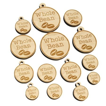 Whole Bean Coffee Label Wood Mini Charms Shapes DIY Craft Jewelry - No Hole - 25mm (7pcs)