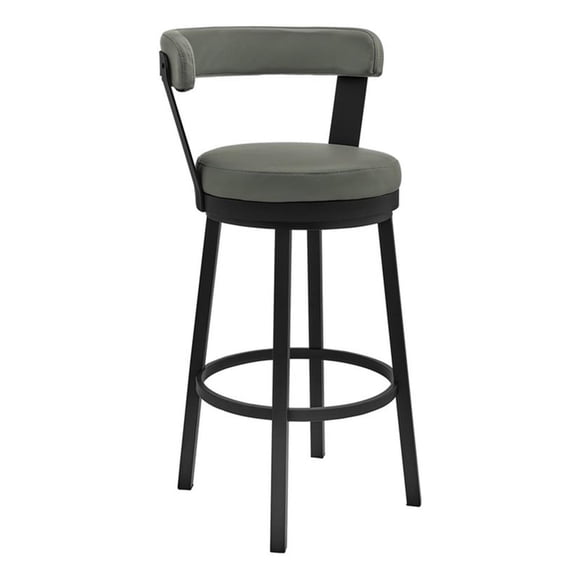 Armen Living Bryant 30" Metal & Faux Leather Swivel Bar Stool in Black/Gray