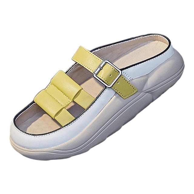 Maoww Sandales à Enfiler pour Femmes Imperméables Souples à Enfiler Sandales Plates Sandales de Sol Chaussures 38 Jaune