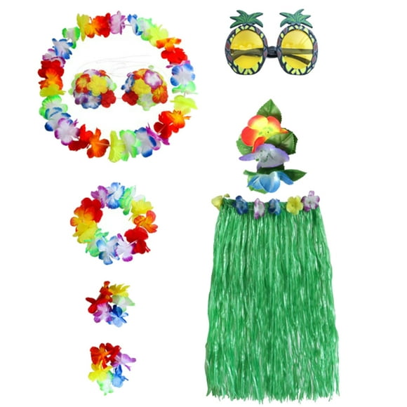 wolftale Hawaiian Funny Dance Party Skirt Costume Set Straw Color 80cm Green 60cm