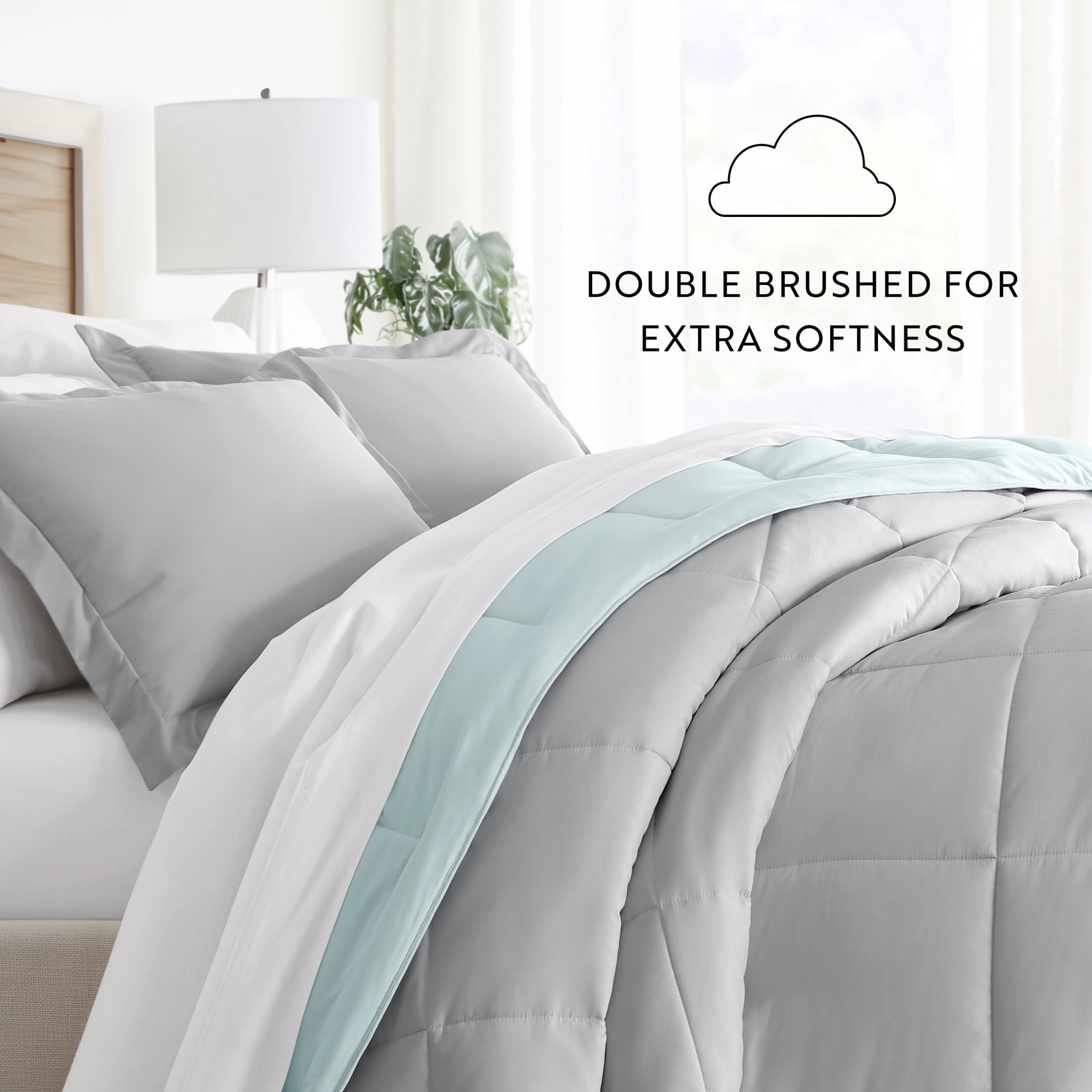 Noble Linens Soft 2-Piece Aqua & Gray Reversible All Season Lightweight Down Alternative Comforter Set, Twin/Twin XL