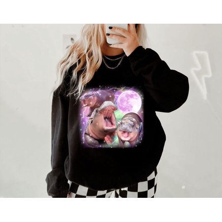 Cute Moo Deng with the Moon Png, Baby Hippo Moo Deng Png, Bouncy Pig in Thai, Hippo Lover, Galaxy Moo Deng Png