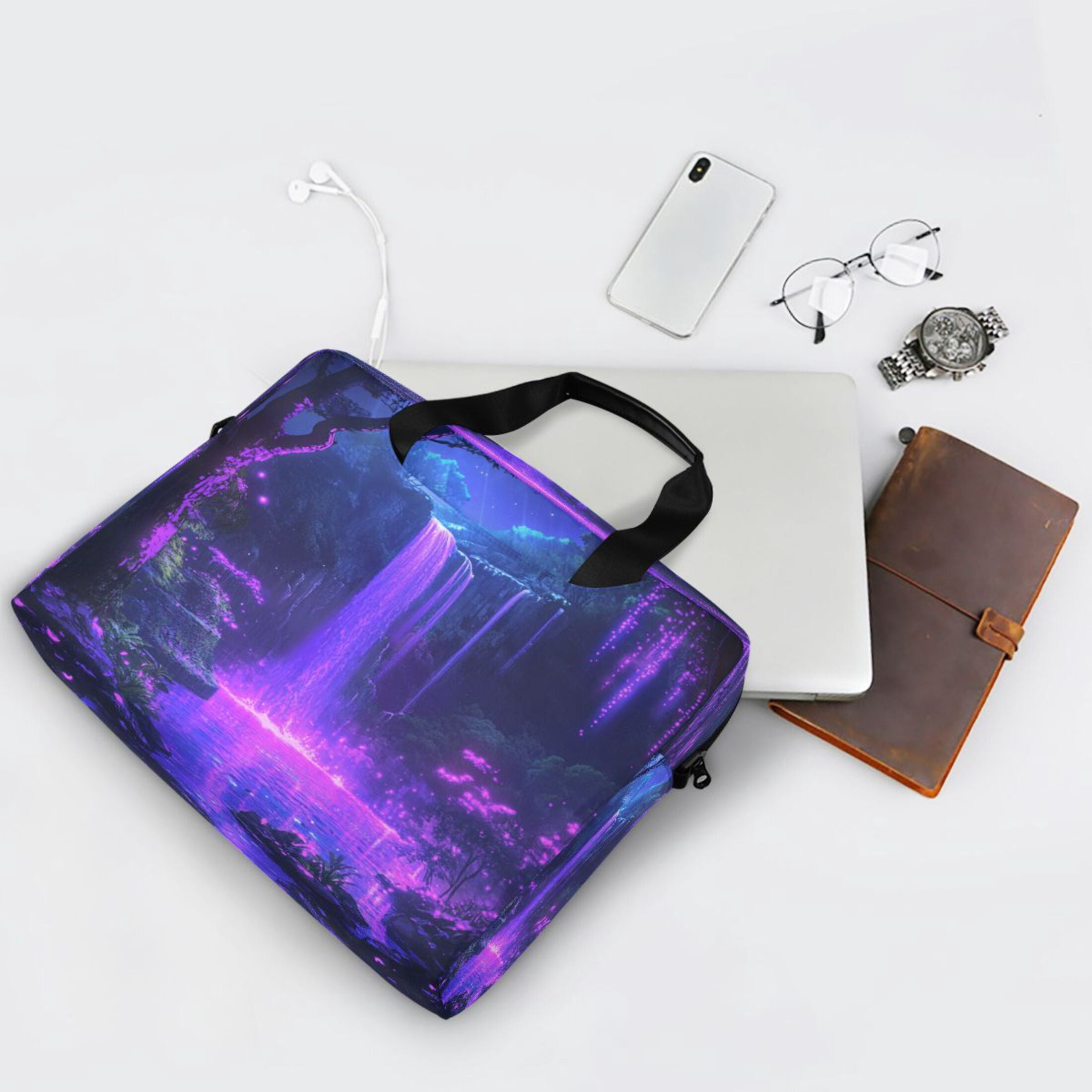 16" Laptop Tote Bag Laptop Sleeve Case Computer Briefcase for Work & Travel Purple Neon Waterfall