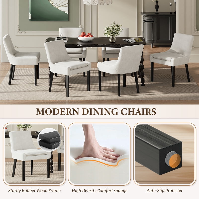 COLAMY Modern Dining Chairs Set of 2, Upholstered Corduroy Accent Side Leisure Chairs with Mid Back and Wood Legs for Living Room/Dining Room-Beige