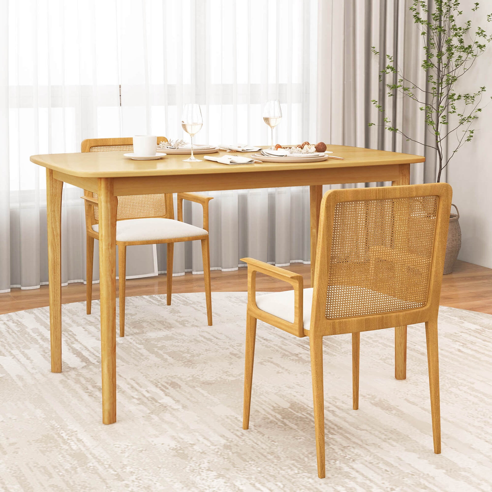 Costway 48'' Wooden Dining Table Rectangular Farmhouse Kitchen with Solid Rubber Wood Legs Natural