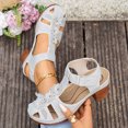 thumbnail image 4 of Women's Heeled Sandals Retro Boho Flower Closed Toe Heels Arch Support Walking Shoes Hook and Loop Pumps Shoes Light Gray Size 7.5, 4 of 7