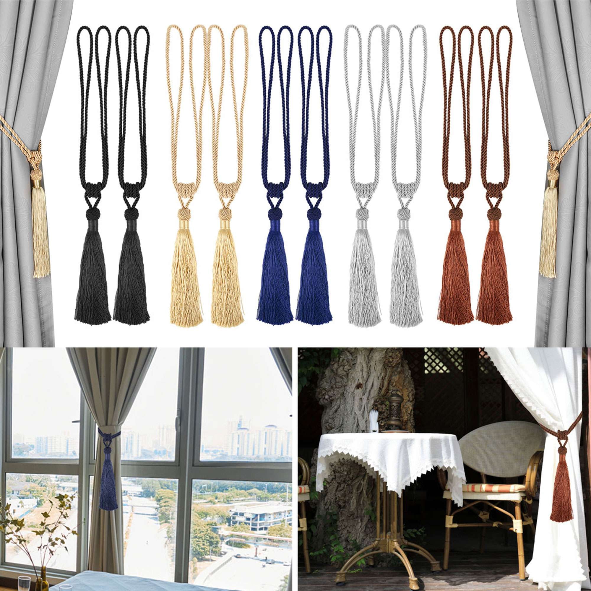 Spencer 4 Pack Curtain Tiebacks Tassel Tie Backs Rope 24 Inch Decorative Curtain Holdbacks for