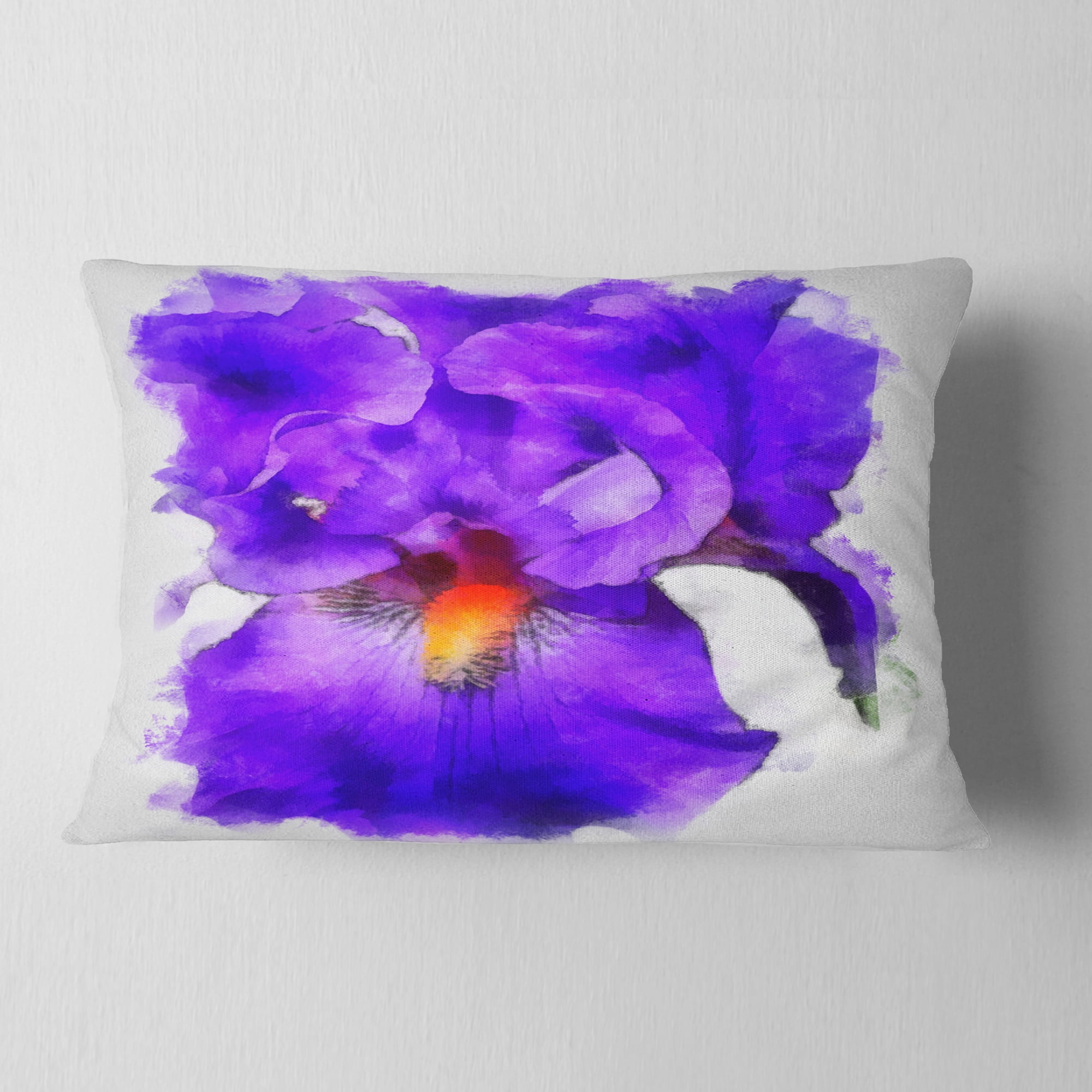Designart Blue Iris Flower Sketch Watercolor - Floral Throw Pillow - 12x20