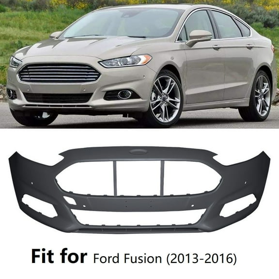 Front Bumper Cover Unpainted Fit for Ford Fusion (2013-2016), w/ Park Assist Sensor Hole, 13-16 Fusion Bumper Cover