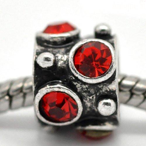 Red Rhinestones Bead Charm Spacer For Snake Chain Charm Bracelet